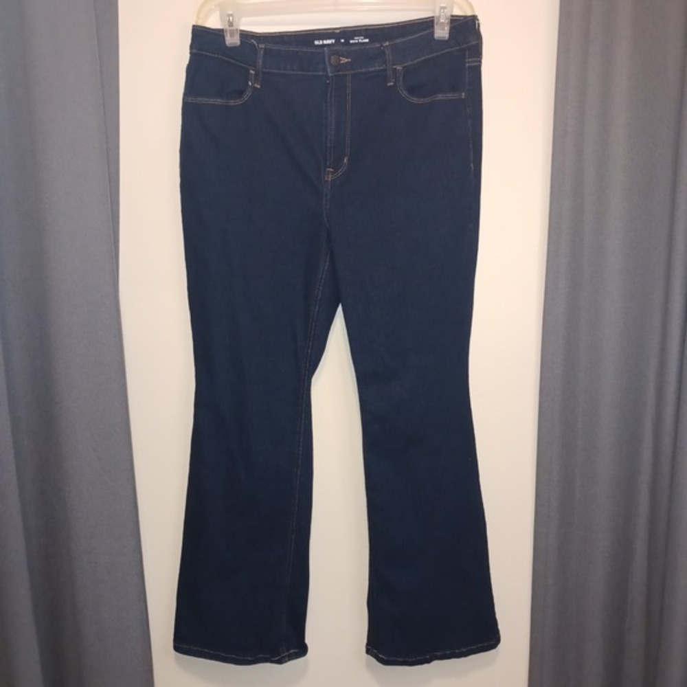Old Navy Wow‎ Flare Jeans Womens 14 Dark Wash High Rise Stretch Denim Blue Pants